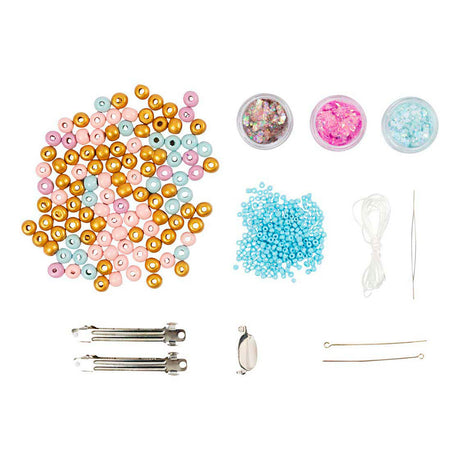Creativ Company Mini-Hobby-Set, Schmuck, Halskette, Armband, Clips, Brosche, Blau, Hellblau, Pastellrosa, 1 Box