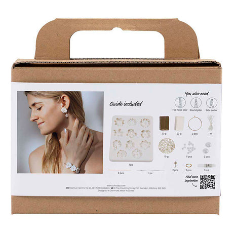 Creativ Company Mini-Hobby-Set Schmuck, Ohrringe, Armband und Halskette mit Blumendesign, Beige, Hellbeige, Beige, 1 Box