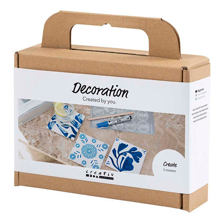 Creativ Company Mini-Hobby-Set Dekoration, Porzellan-Untersetzer, blau, 1 Box