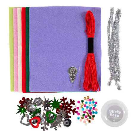 Creativ Company Mini-Hobby-Set Dekoration, Weihnachtsdekoration aus Filz, verschiedene Farben, 1 Box