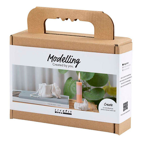 Creativ Company Mini-Hobbyset Modellieren, Kerzenständer mit Muscheln, gebrochenes Weiß, 1 Box