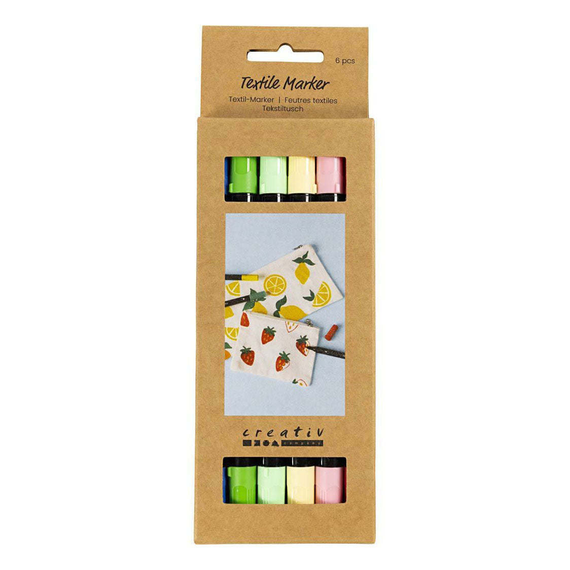 Creativ Company Textilmarker, Strichstärke 2,3 + 3,6, verschiedene Farben, 6 Stück, 1 Box