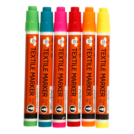 Textilmarker, Strichstärke 2-4 mm, Neonfarben, 6 Stück, 1 Box