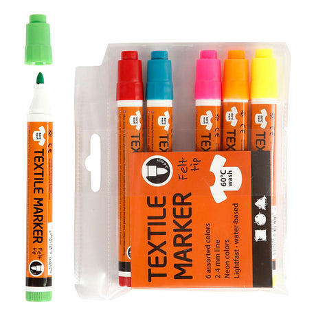 Kreativunternehmen https: www.cchobby.nl Textilmarker-Linienstärke-2-4-mm-Neonfarben-6-Stück-1-Box