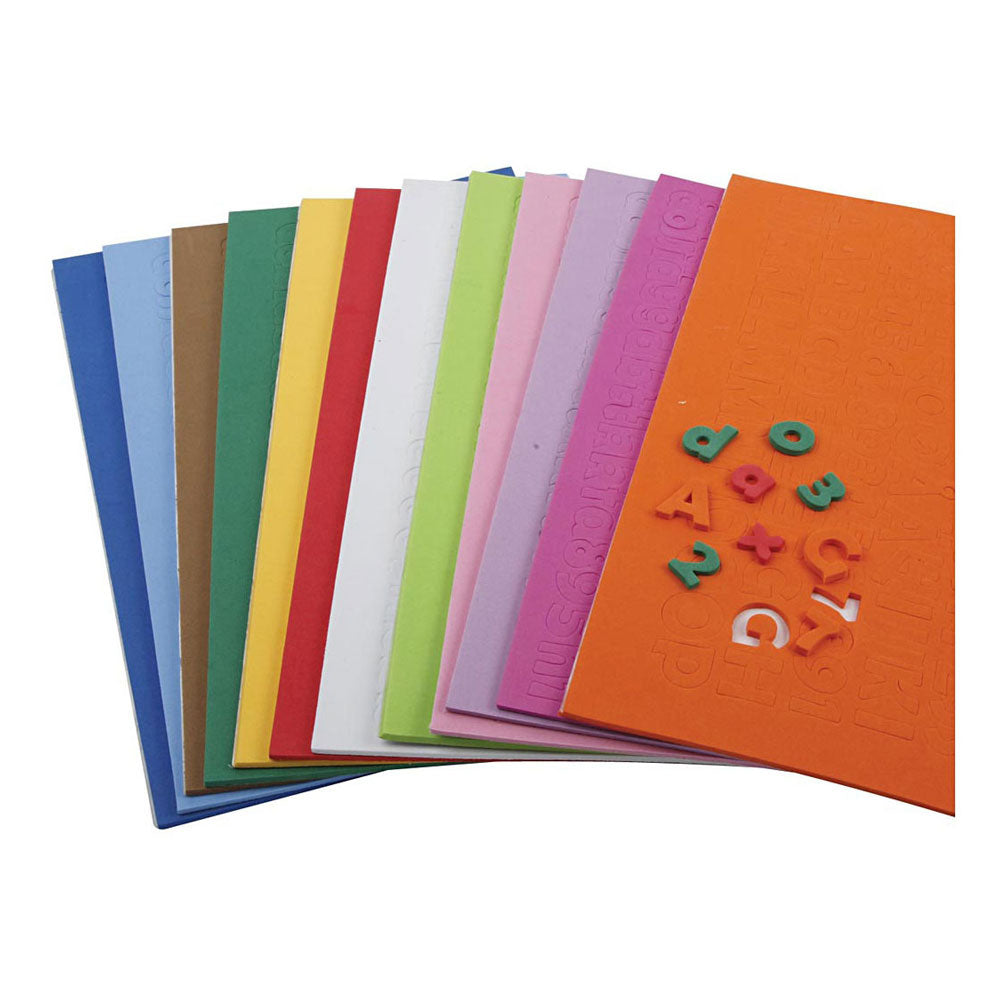 Creativ Company Eva-Schaum Zahlen Buchstaben, H: 20 mm, Dicke 3 mm, verschiedene Farben, 24 Div-Blätter, 1 Box