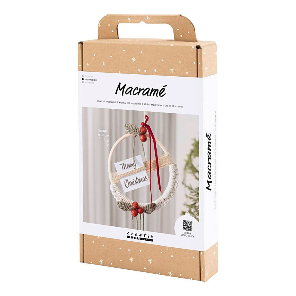 Creativ Company Hobby-Set Makramee, Weihnachtskranz, Moosgrün, Weihnachtsrot, gebrochenes Weiß, 1 Box