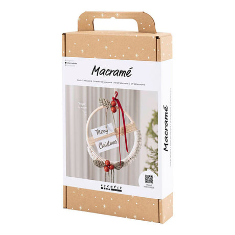 Creativ Company Hobby-Set Makramee, Weihnachtskranz, Moosgrün, Weihnachtsrot, gebrochenes Weiß, 1 Box