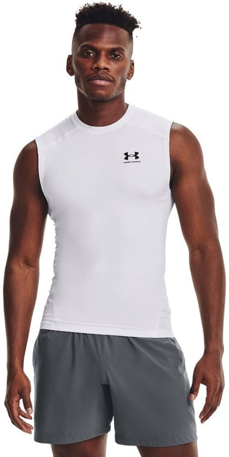 Under Armour UA HG Armour Comp SL-WHT Herren-Sportshirt – Weiß – Schwarz