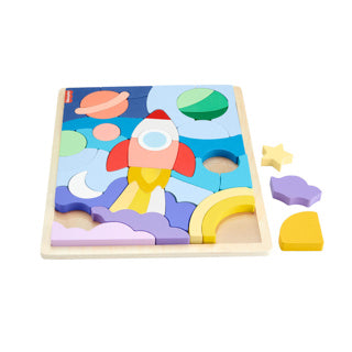 Fisher-Price Holz-Weltraumblockpuzzle – Formpuzzle
