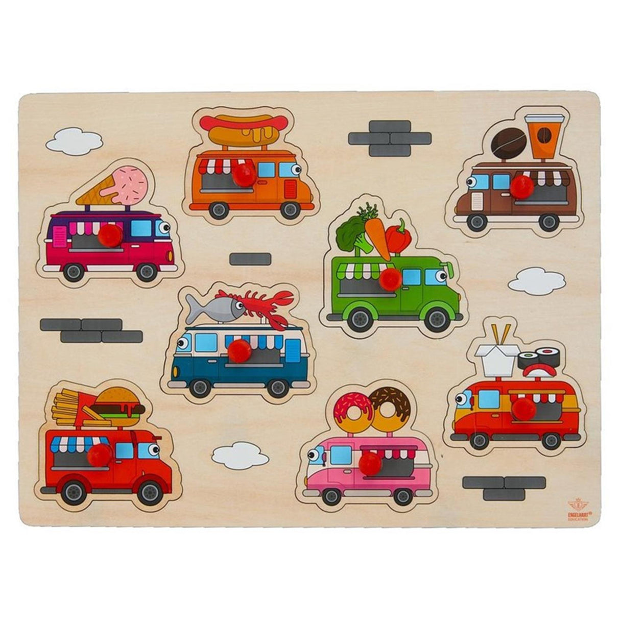 Engelhart Holzknöpfe Puzzle Food Trucks 8 Teile