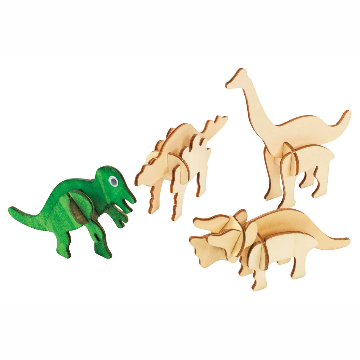 Kolorystyki tworzą i udekoruj drewnianą dinozaura puzzli 3D, zestaw 4