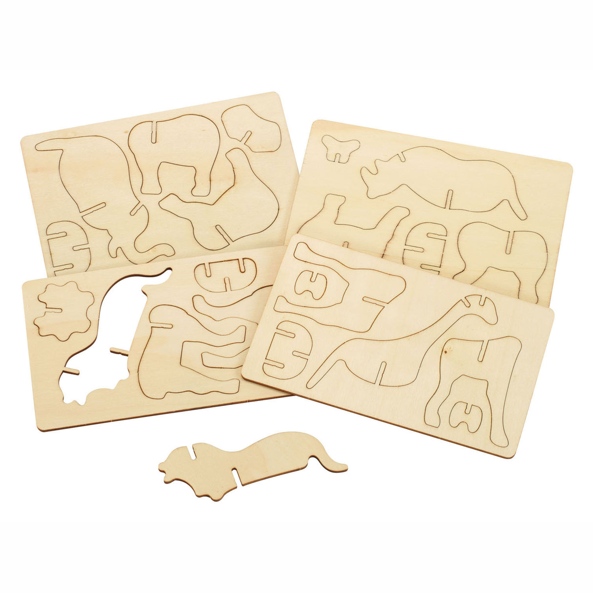 Färben machen und dekorieren Sie Ihre hölzernen 3D -Puzzle -Dschungel -Tiere, Set von 4