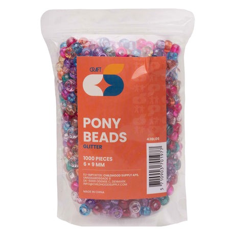Colorationen - Ponyperlen Glitzer 6x9 mm, 1000 Stk.