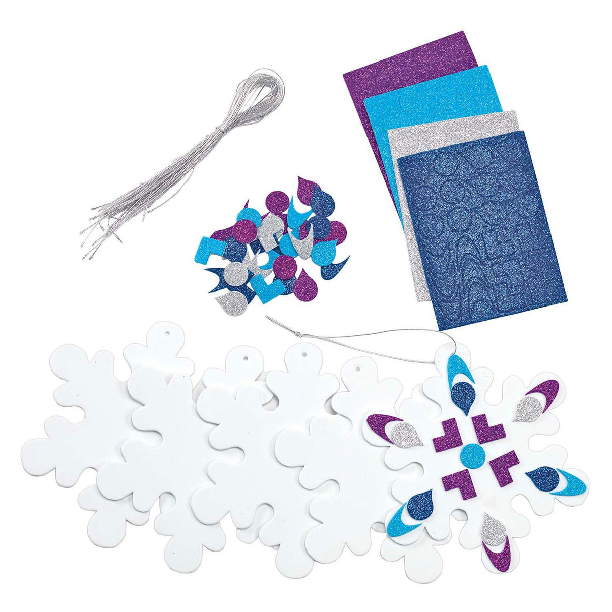 Färbungen – Schaumstoff-Schneeflocken-Ornamente, 24 Stück.