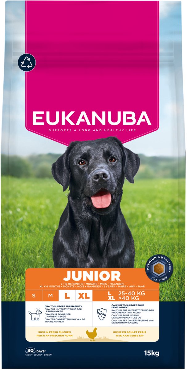 Eukanuba Junior große Rassen – Trockenfutter – Huhn – 15 kg