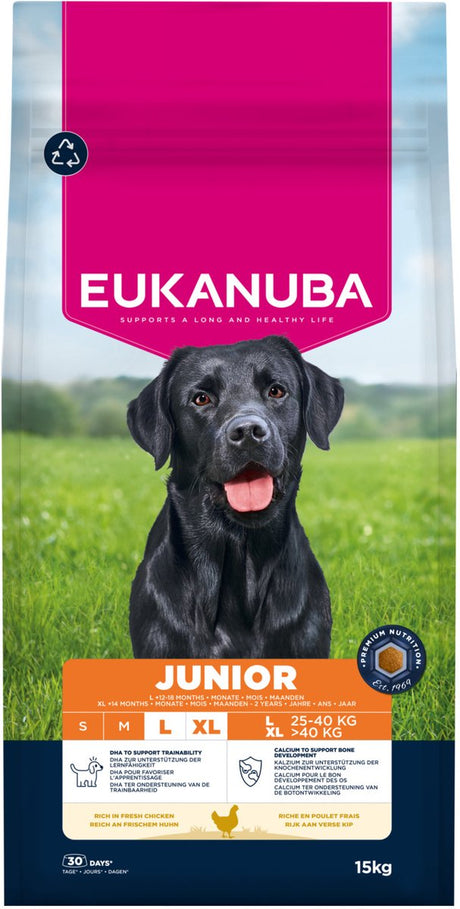 Eukanuba Junior große Rassen – Trockenfutter – Huhn – 15 kg