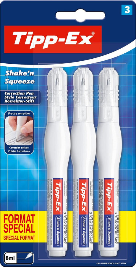 Tipp-ex Shake n Squeeze Korrekturstift – 3 Korrekturstifte mit Flüssigkeit – 8 ml