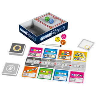 999games 999 Spiele – Geben und Nehmen – Würfelspiel – einzigartiger Spielmechanismus – mit abwaschbaren Karten und Filzstiften – Familienspiel – Brettspiel – kleines Geschenk