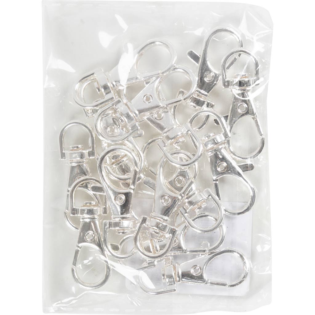 Creativ Company Karabinerverschluss, groß, H: 3,7 cm, T 37 mm, B: 1,4 cm, versilbert, 15 Stück 1 Box