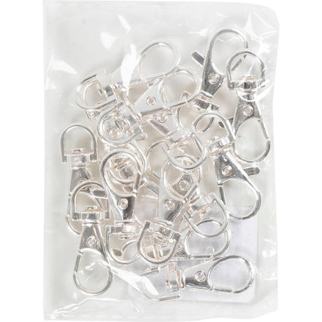 Creativ Company Karabinerverschluss, groß, H: 3,7 cm, T 37 mm, B: 1,4 cm, versilbert, 15 Stück 1 Box