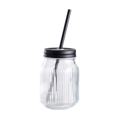 Trinkglas mit Deckel und Strohhalm 450 ml ã˜8,5x13cm