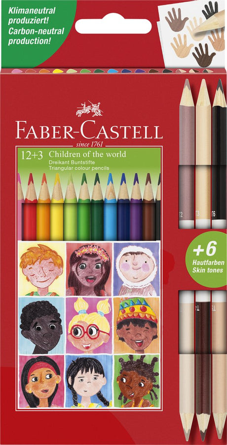 Faber-Castell Buntstifte – Kinder der Welt – dreieckig – 12+3 Stück – fc-511514