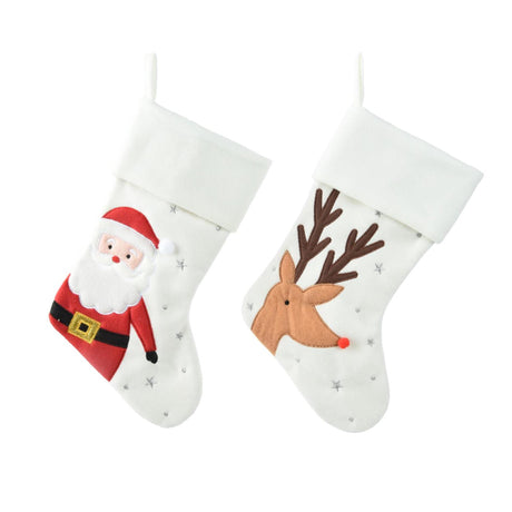 Decoris Weihnachtsstrumpf weiß mit Aufdruck 40x25cm