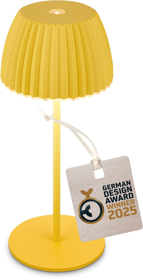 B.k.licht Briloner Champ Mini – wiederaufladbare Mini-Tischleuchte – kabellose Lampe – Touch-dimmbar – für drinnen und draußen – Gewinner des Deutschen Designpreises 2025 – Zitronengelb – ø8,5 x 20 cm
