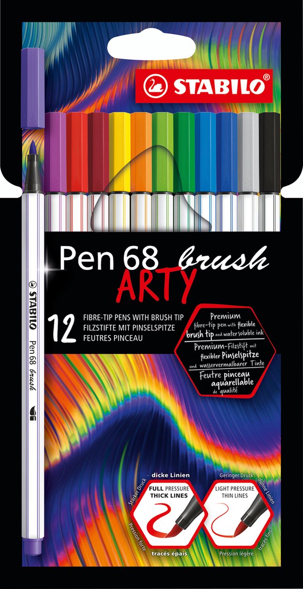 Stabilo Pen 68 Pinsel – Filzstift – Arty – Set mit 12 Stück