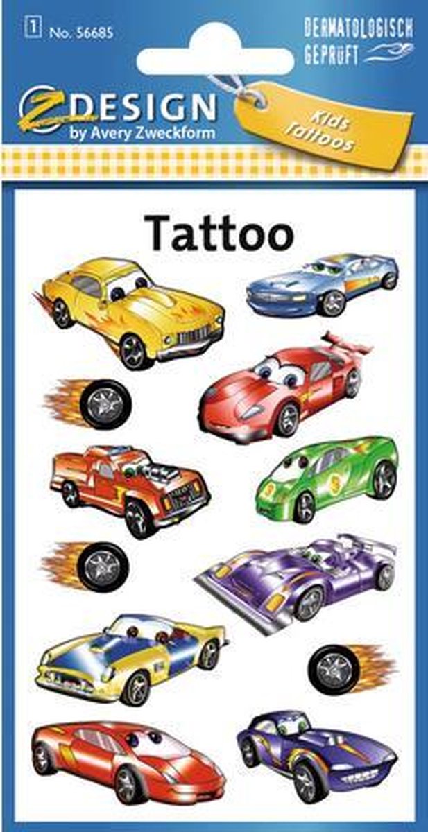 Avery Tattoo-Label Z-Design Kids – Packung mit 1 Blatt Autos