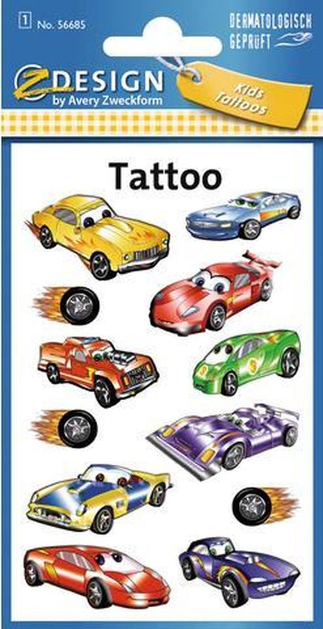 Avery Tattoo-Label Z-Design Kids – Packung mit 1 Blatt Autos