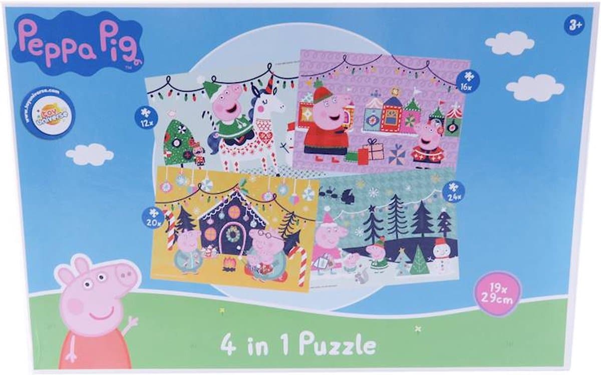 Van der Doelen Peppa Pig – 4-in-1-Weihnachtspuzzle – 12 bis 24 Teile