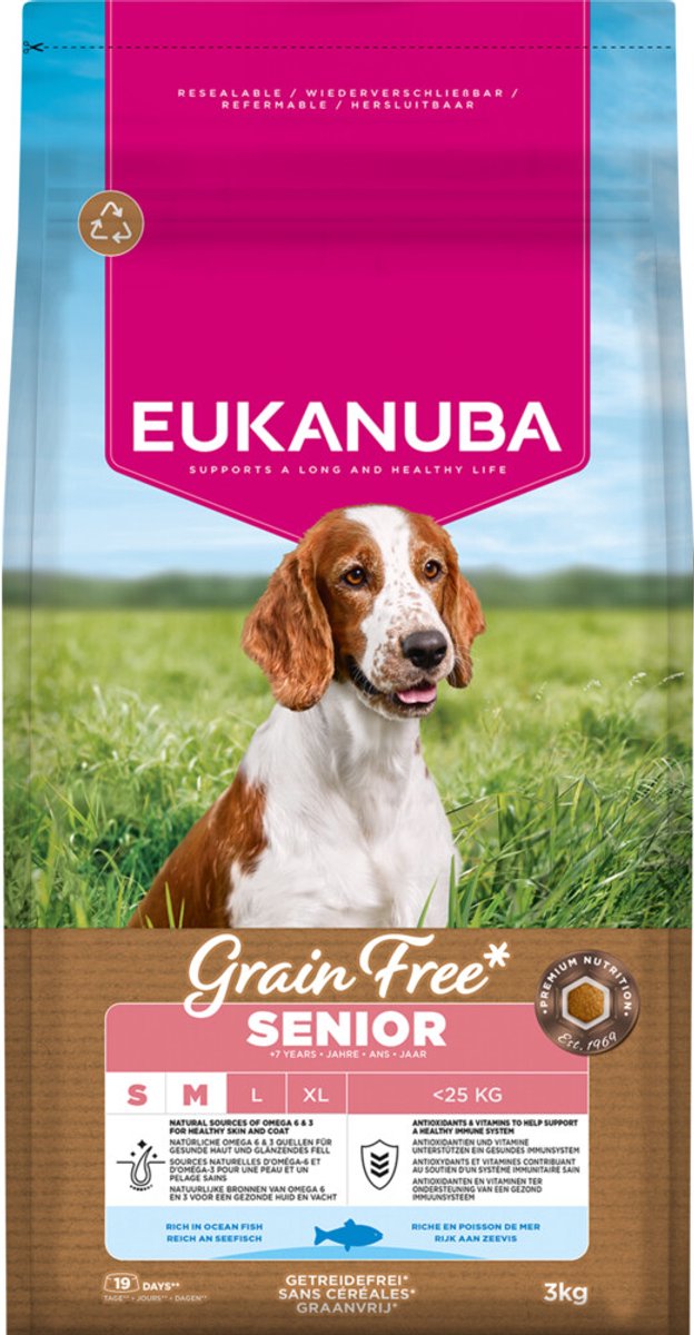 Eukanuba getreidefreier Senior, kleiner, mittelgroßer Seefisch – Hundefutter – 3 kg