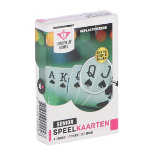 Longfield Spielkarten – Senior – kunststoffbeschichtet – extra großer 4er Index – Jumbo-Spielkarten – Kartenspiel für Senioren und gemütliches Spiel – Engelsherz