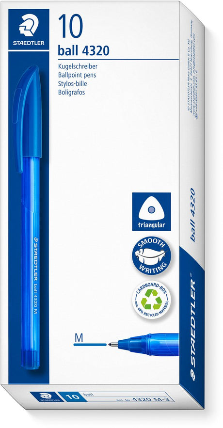 Staedtler ball 4320 – dreieckiger Kugelschreiber – blau – mittel – Schachtel mit 10 Stück