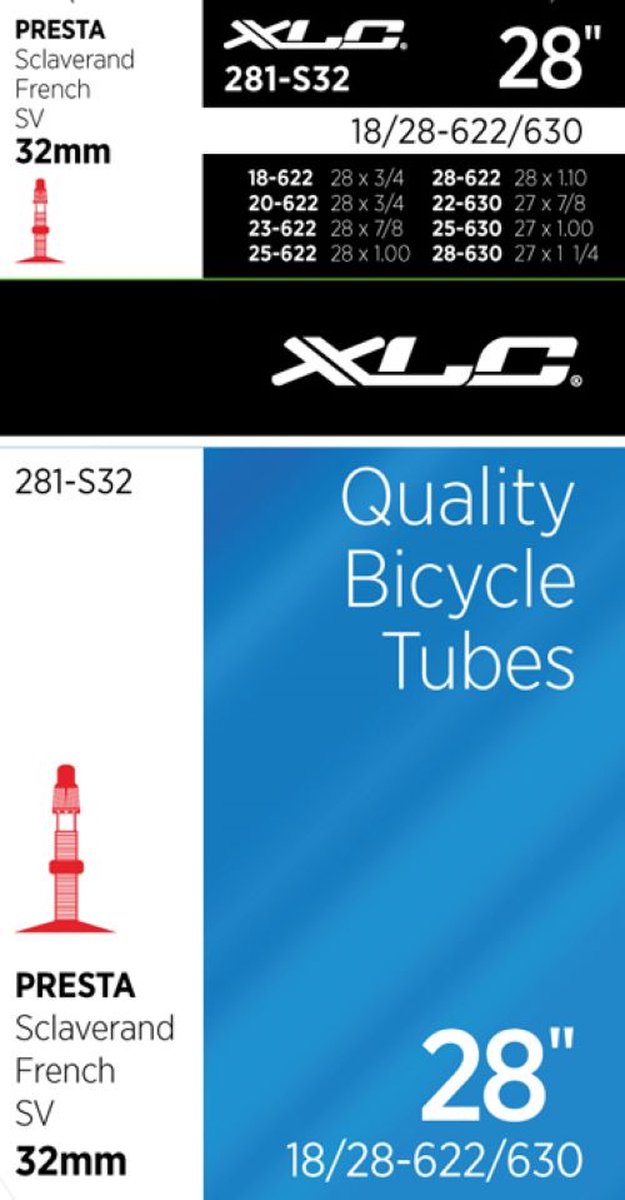 XLC – hochwertige Fahrradschläuche 28–18 28–622–630 – SV – 32 mm