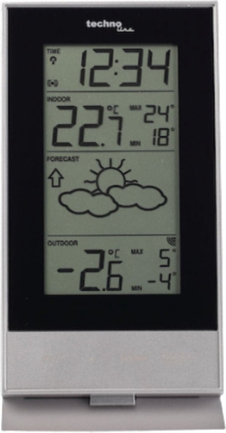 Technoline Wetterstation – ws 9910 – 85 x 166 x 56 mm – silberschwarz – mit 1 Außensensor 100 m – tl-ws9910