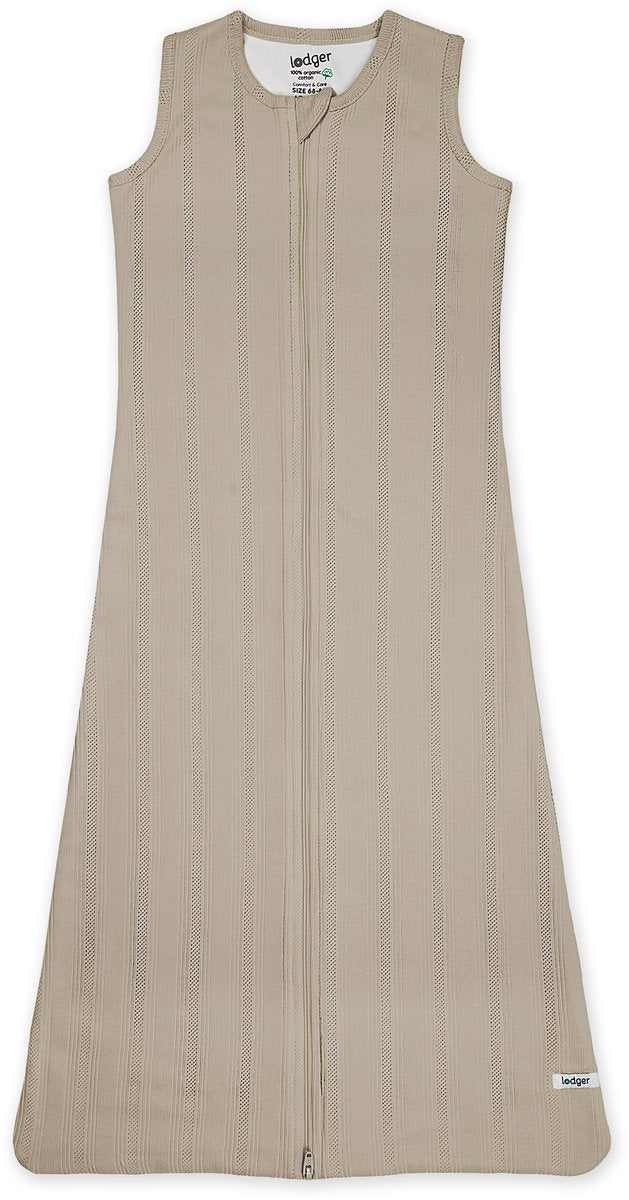 Lodger newborn slaapzak zomer 62cm - veilige aansluiting bij nek en armen - 0.5 tog - 100% biologisch katoen - pointelle - beige - zomerslaapzak