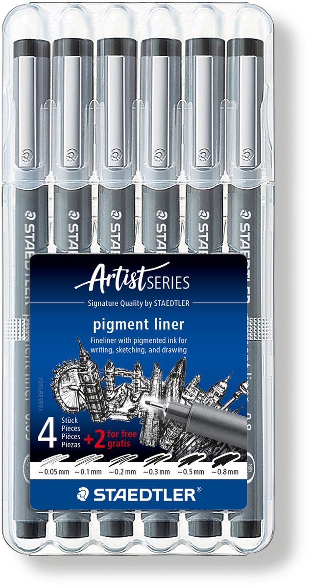 Staedtler - Künstlerserie - Pigment Liner - Promobox 6 Stück (4 + 2 gratis)