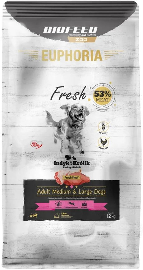 Biofeed Euphoria-Serie – Trockenfutter für mittelgroße und große Hunde – Truthahn und Kaninchen – 12 kg