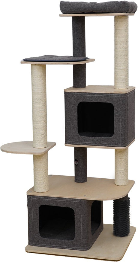 Ebi Kratzbaum Tripoli Leinenstoff grau 58 x 48 x 142 cm - Katze