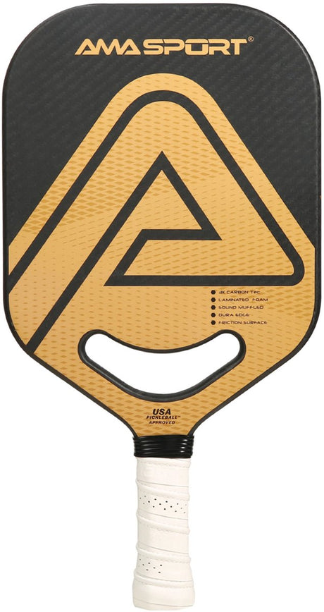 Ama Sport Pickleball-Paddel PP002-3 kg Gold Schwarz – 3K-Carbon-Oberfläche – 20 mm Kern – Aero-Duraedge Air Dynamic Throat –