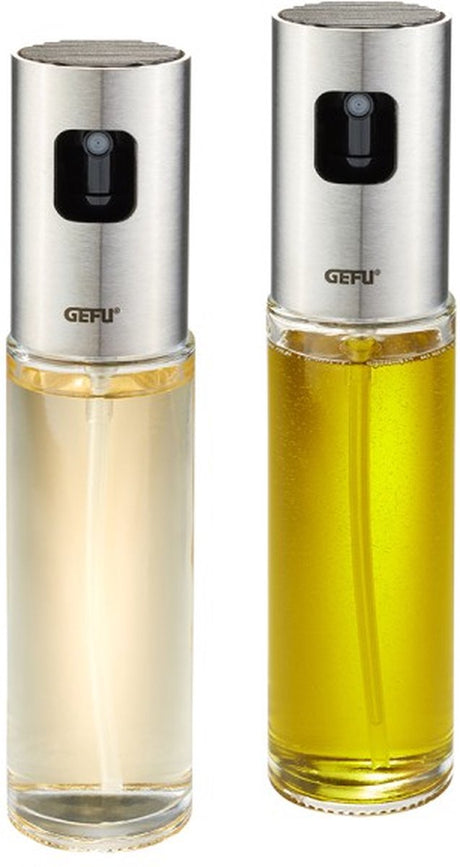 Gefu Neva Öl- und Essigsprüher – 2er-Set – 2x 100 ml – Glas Edelstahl – auslaufsicher – spülmaschinenfest