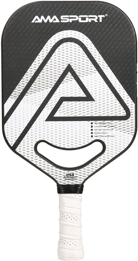 Ama Sport Pickleball-Paddel PP002-3KW weiß schwarz – 3K-Carbon-Oberfläche – 20-mm-Kern – Aero-Duraedge Air Dynamic Throat –