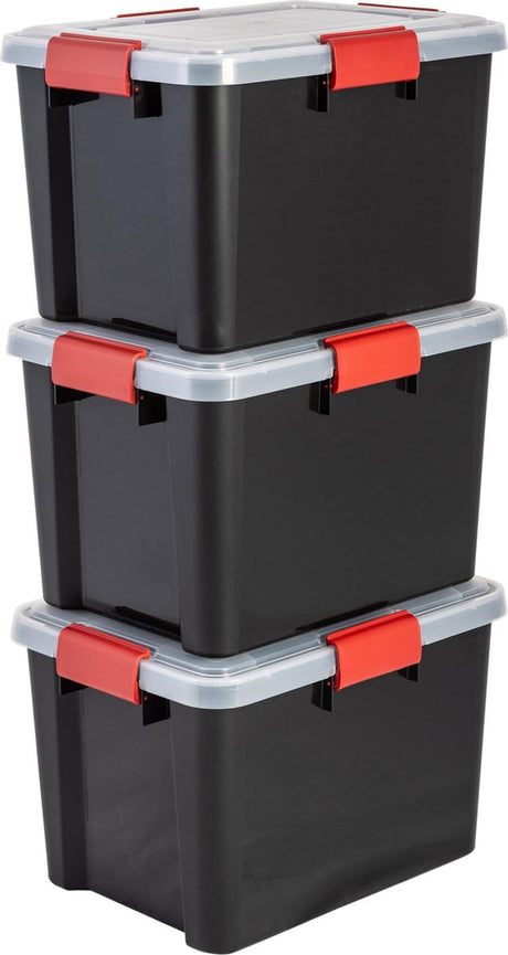 Iris airtight opbergbox - 20l - kunststof - zwart rood - set van 3