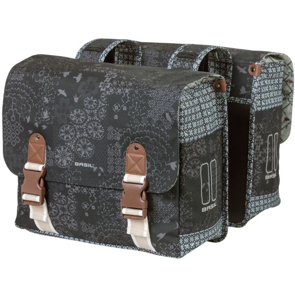 Basil Bohème Doppelfahrradbeutel - Schwarz - 35L - Wasser - Repellent - Kunstlernen Details