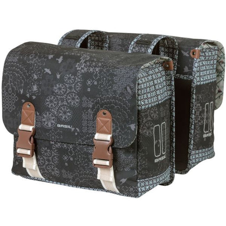 Basil Bohème Doppelfahrradbeutel - Schwarz - 35L - Wasser - Repellent - Kunstlernen Details