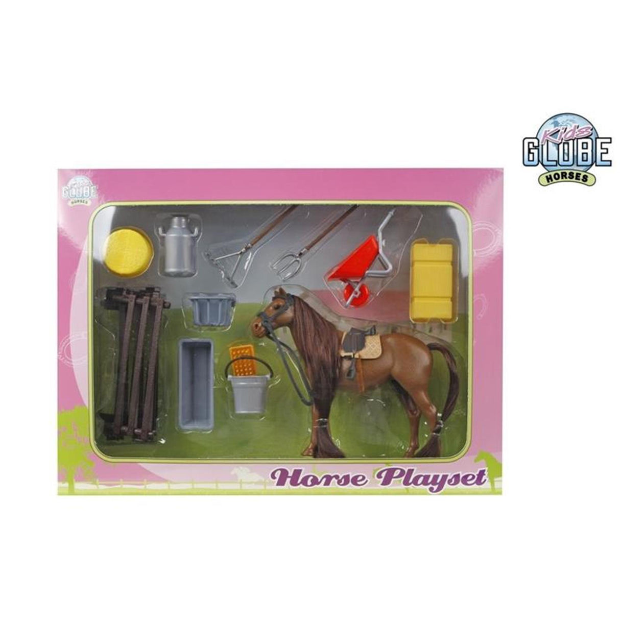 Kids Globe Play Set mit Pferd und Accessoires, 13 cm