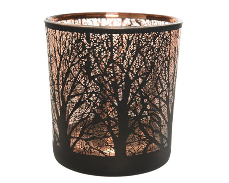 Decoris Teelichthalter Baum Glas schwarz 8cm