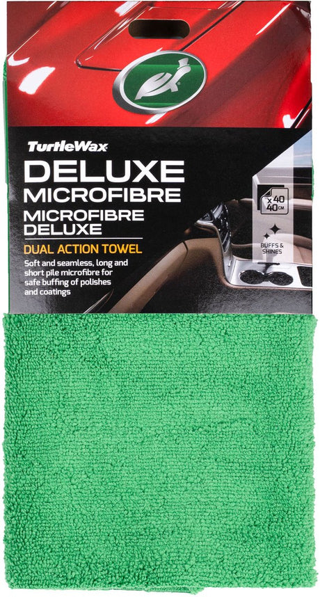 Turtle Wax Deluxe Mikrofaser-Dual-Action – superweiches, kantenloses Mikrofasertuch – zum Auftragen und Entfernen von Sprühpolituren und Wachsen – Trocknen von Innen- und Außenflächen – 40 x 40 cm